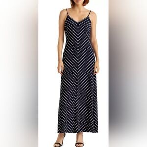 Lauren Ralph Lauren Chevron Jersey Maxi Dress Navy and White Beachy sz 6